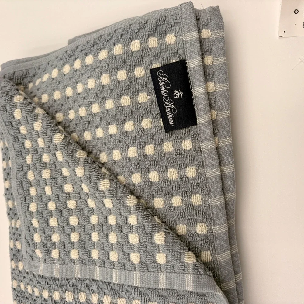 Brooks Brothers Premium Turkish Bath Sheet Blue Cream Waffle Weave 34x64‎